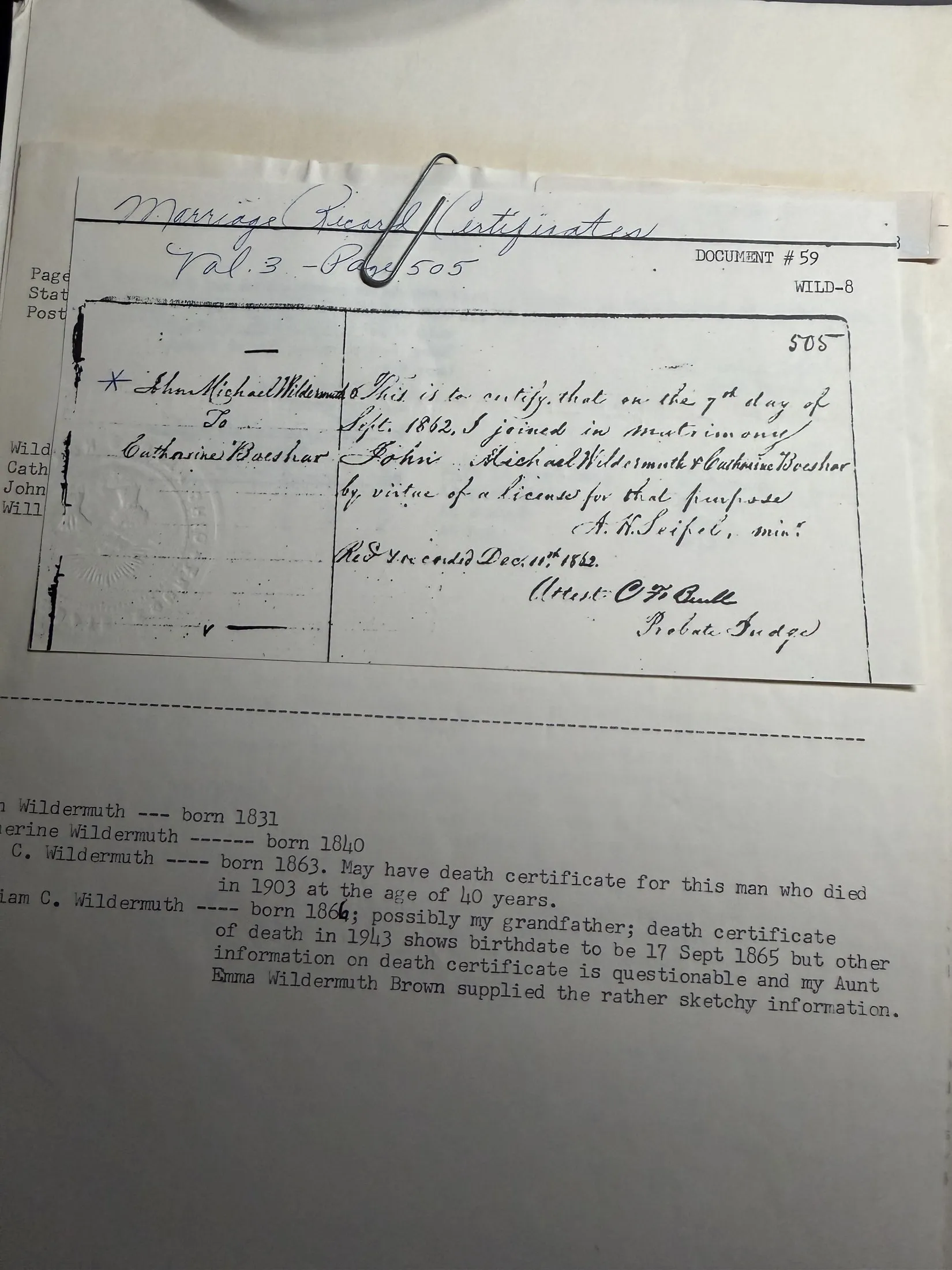 Marriage and census — the Marietta household, 1862 and 1870