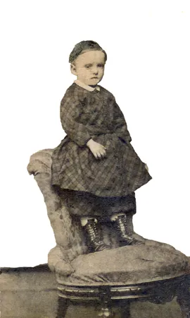 Robert Thompson McMaster at age three, 1869 — a cabinet card by the Pittsburgh photographer B. L. H. Dabbs, the boy in pants, an overskirt, and high laced boots. Inscribed on the back “Grandfather McMaster (Peggy's father about 1869).” From Maggie Eesley's Four Generations deck (ID RTM001); provenance Peggy McMaster Eesley.