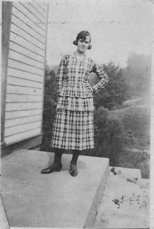 Sadye Irene Fleming on a porch, c. 1920