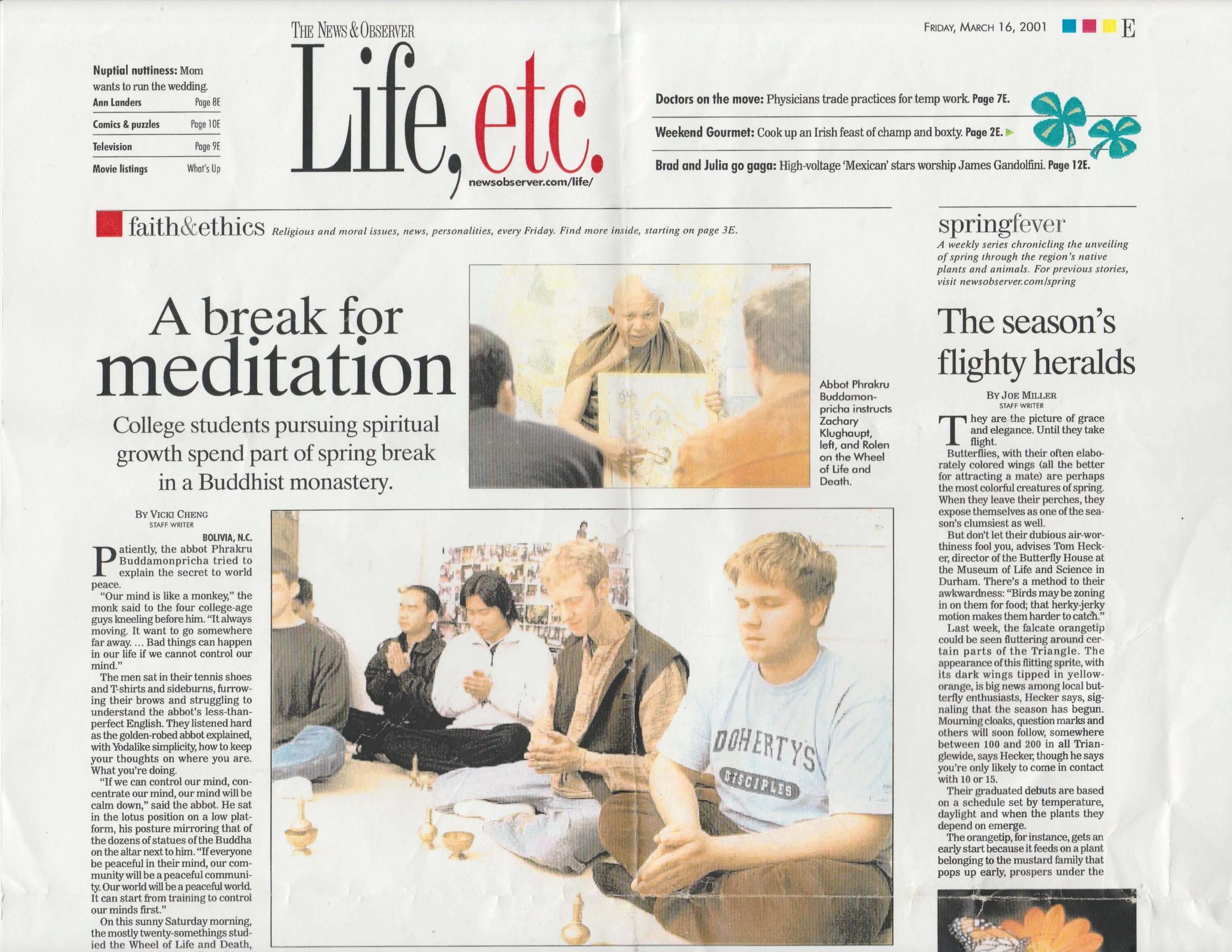 A Break for Meditation — News & Observer, 16 March 2001