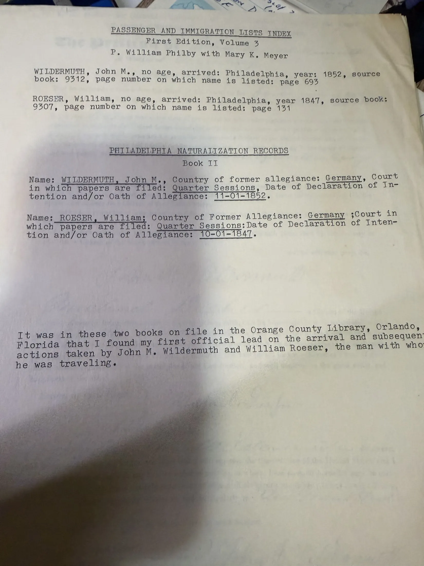 The two index books in the Orlando public library — the first official lead