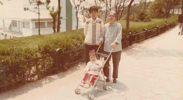 Baby Lijie with her mother and grandmother — Qingdao, c. 1984